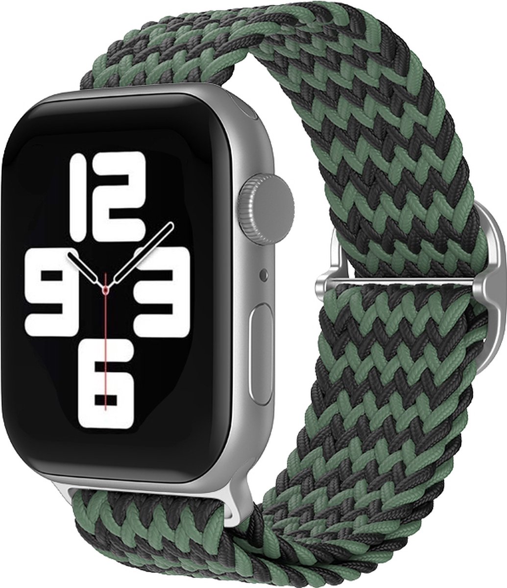 Gerrey® Nylon bandje geschikt voor Apple Watch - Zwart Groen Geweven - 38/40/41 mm - Gerrey - Series 1 2 3 4 5 6 SE 7 8 - Geschikt voor Apple Watch