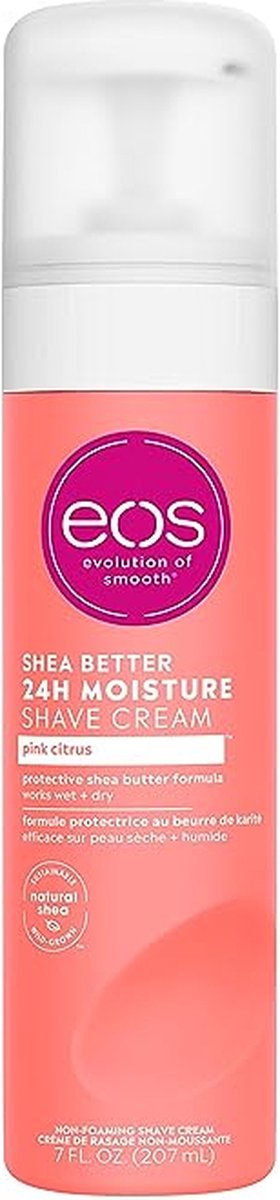eos Shea Better Shave Cream for Women - Pink Citrus 24-Hour Moisture - Made with Natural Shea - 207ml