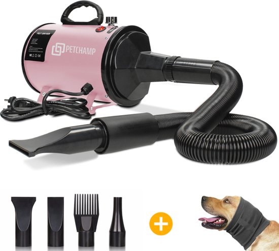 Sèche-cheveux professionnel pour chien PetChamp avec 4 accessoires -  Souffleur d'eau