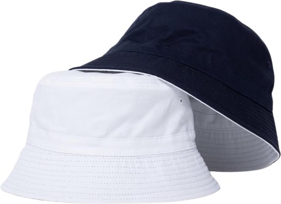 Reversible bucket hat - mybuckethat - blauw/wit - vissershoedje blauw en wit - katoen - zonnehoed - omkeerbaar