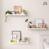 MIRA Home - Wandplanken - Wandplank - Muurdecoratie - Fotolijstplank - Set van 3 - Wit - Hout - 44x17x17cm