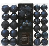 Decoris kerstballen en kerstornamenten - 40x - kunststof - donkerblauw - mix