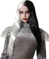 Atosa Halloween verkleedpruik lang haar - zwart/wit - dames - Zombie/Spook/Heks