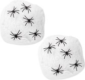 Horror spinnenweb met spinnen - 2x - wit - 40 gr - Halloween decoratie