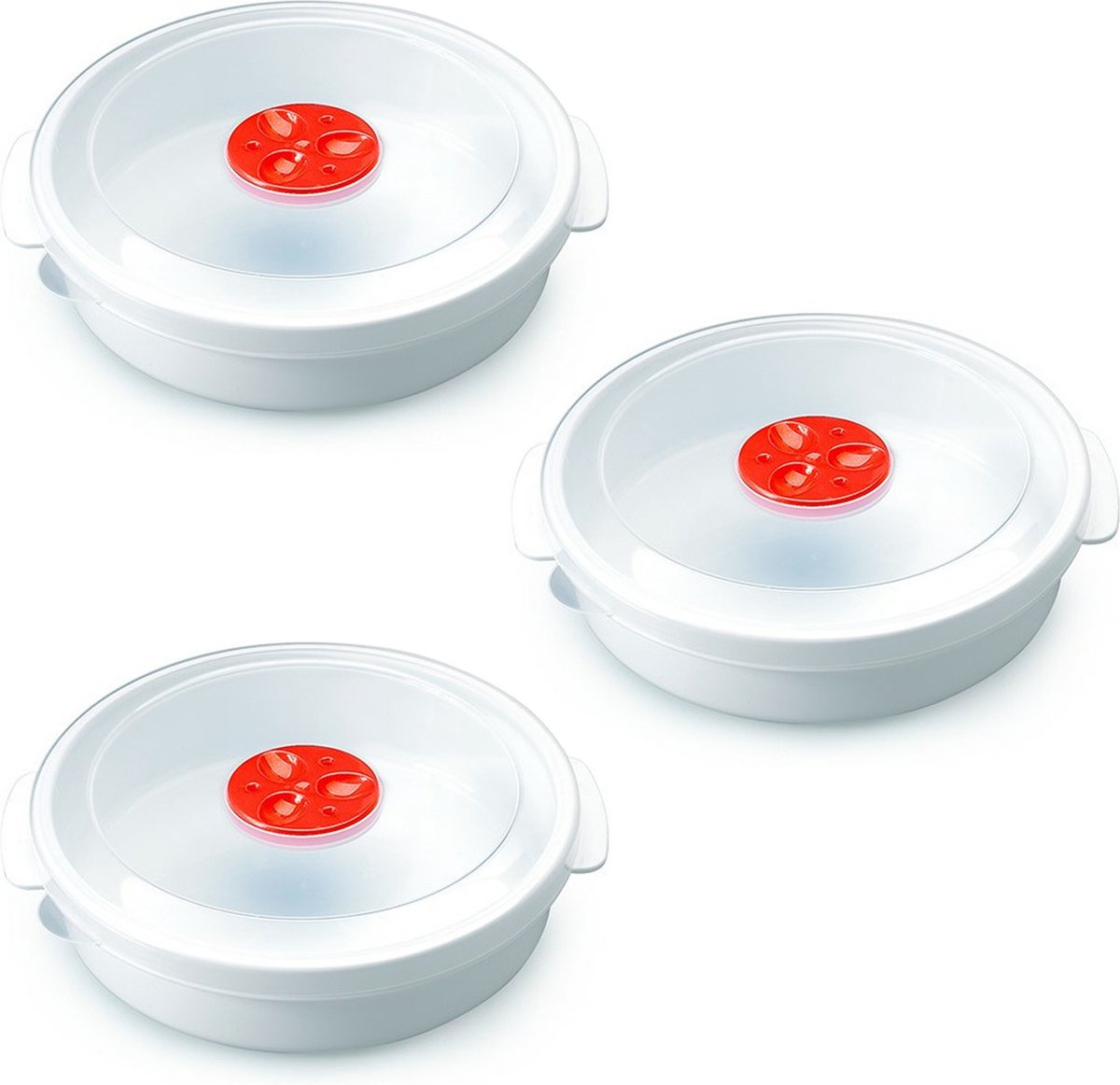 Plastic Forte Magnetronschaal - 3x - deksel/ventiel - 2 liter - wit - kunststof - BPA vrij