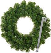 Kerstkrans 45 cm - groen - met zilveren hanger/ophanghaak - kerstversiering