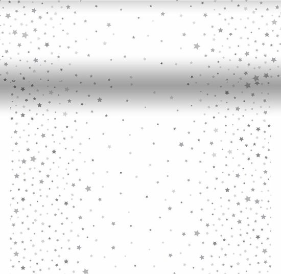 Duni kerst thema tafelloper/placemats - 40 x 480 cm - papier - wit met sterren