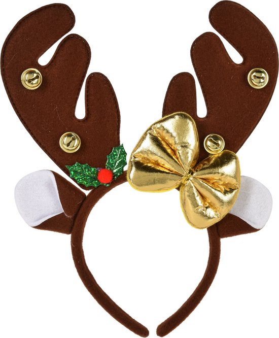 Christmas Decoration kerst diadeem/haarband -rendier gewei strik- donkerbruin