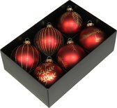 Othmar Decorations luxe gedecoreerde kerstballen -6x -rood -glas -8 cm
