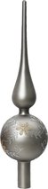 Decoris kerstboom piek gedecoreerd - zilver/grijs - glas - 31 cm