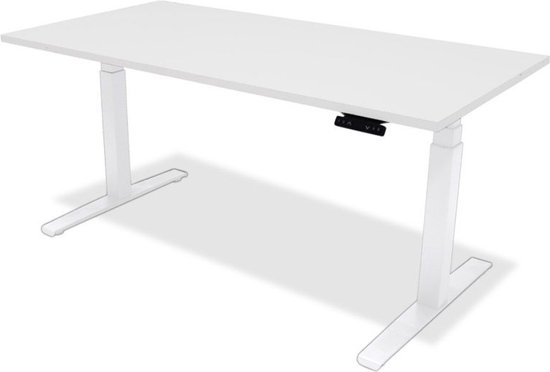 Zit sta bureau - hoog laag bureau - staan zit bureau - staand bureau – verstelbaar bureau – game bureau – 140 x 80 cm – wit onderstel – wit bureaublad
