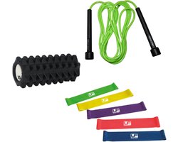 UFE - Thuis fitness set - 5 weerstandsbanden - springtouw - massageroller