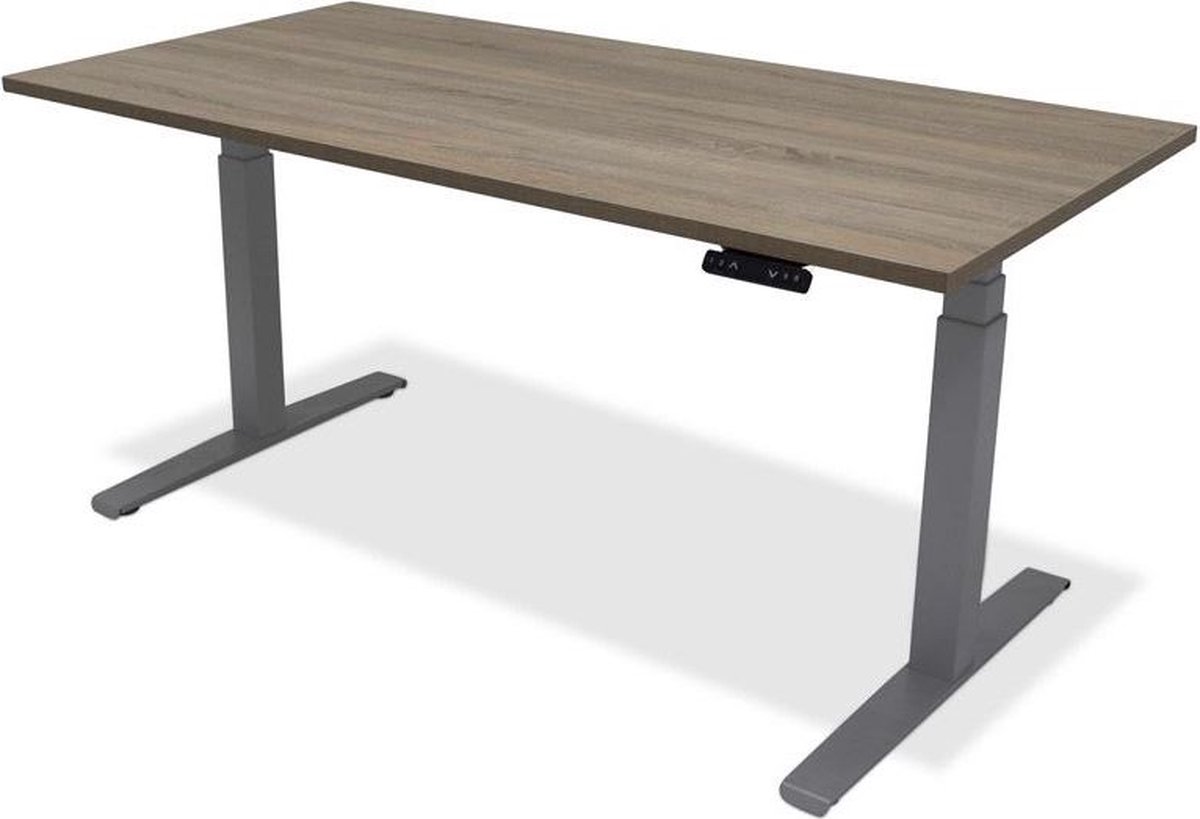 Zit sta bureau - hoog laag bureau - staan zit bureau - staand bureau – verstelbaar bureau – game bureau – 160 x 80 cm – aluminium onderstel – midden eiken bureaublad
