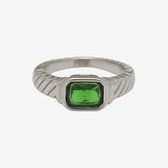 Essenza Green Stone Ring Silver Size 6