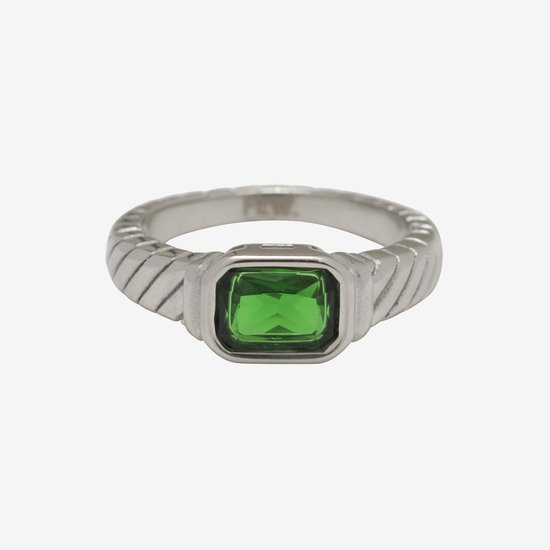Essenza Green Stone Ring Silver Size 6