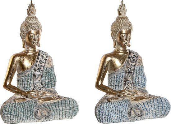 Decoratieve figuren DKD Home Decor 23 x 13 x 34 cm Blauw Boeddha Turkoois Orientaals Decapé (2 Stuks)