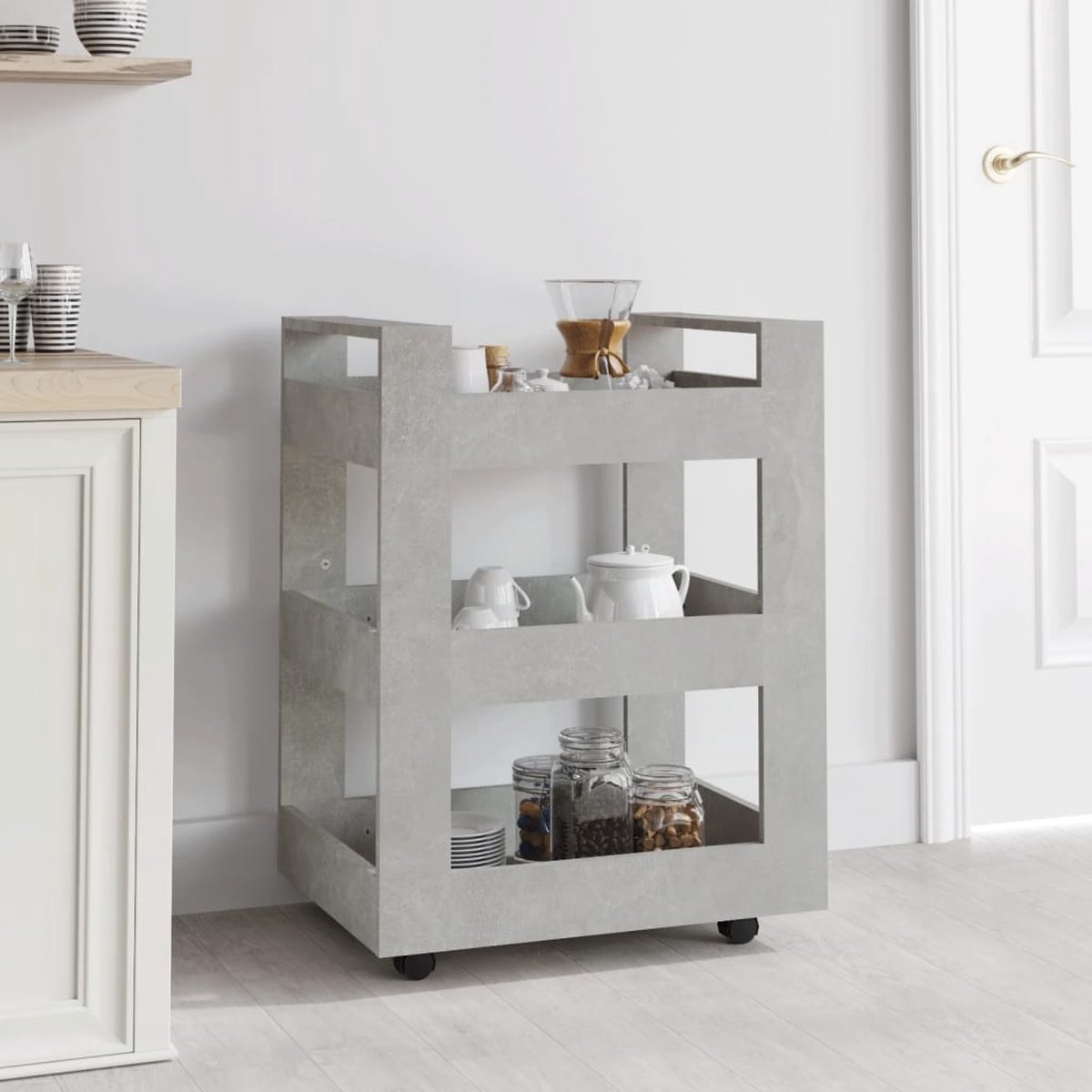 vidaXL - Keukentrolley - 60x45x80 - cm - bewerkt - hout - betongrijs