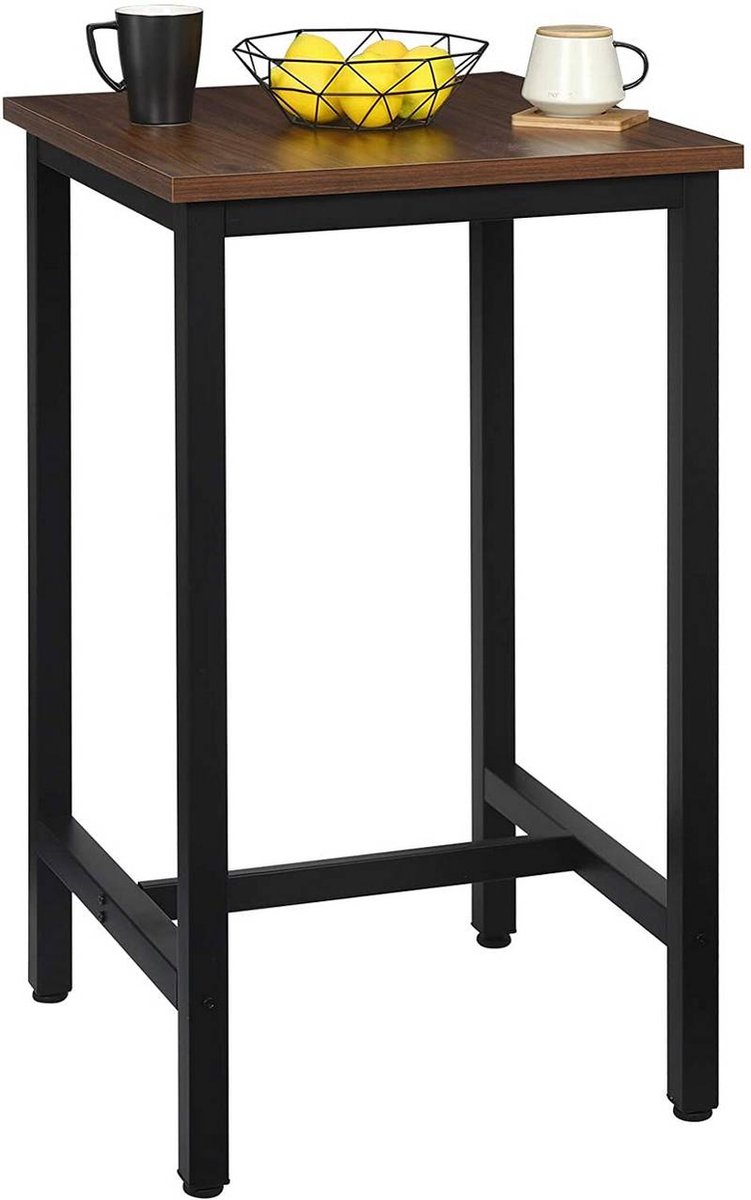 Happyment Bartafel Nevlo - Donkerbruin - Voor binnen - Vierkant - Keuken - Hout - Metaal - 60x60x100cm