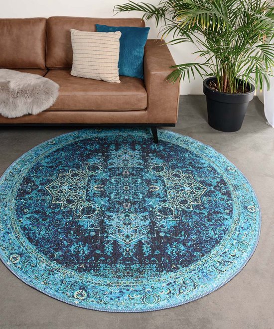 Rond vintage vloerkleed - Fade No.2 blauw 190 cm rond