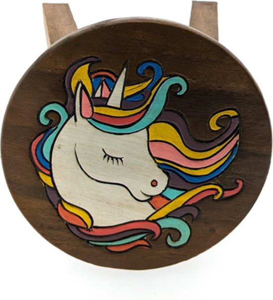 Kinderkrukje unicorn - eenhoorn - Volledig handgemaakt en beschilderd - Acaciahout 26 cm