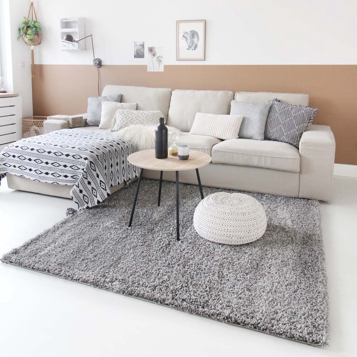 Hoogpolig vloerkleed shaggy Trend effen - lichtgrijs 100x200 cm