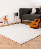 Tapis carré à poils longs shaggy Trend uni - blanc 140x140 cm
