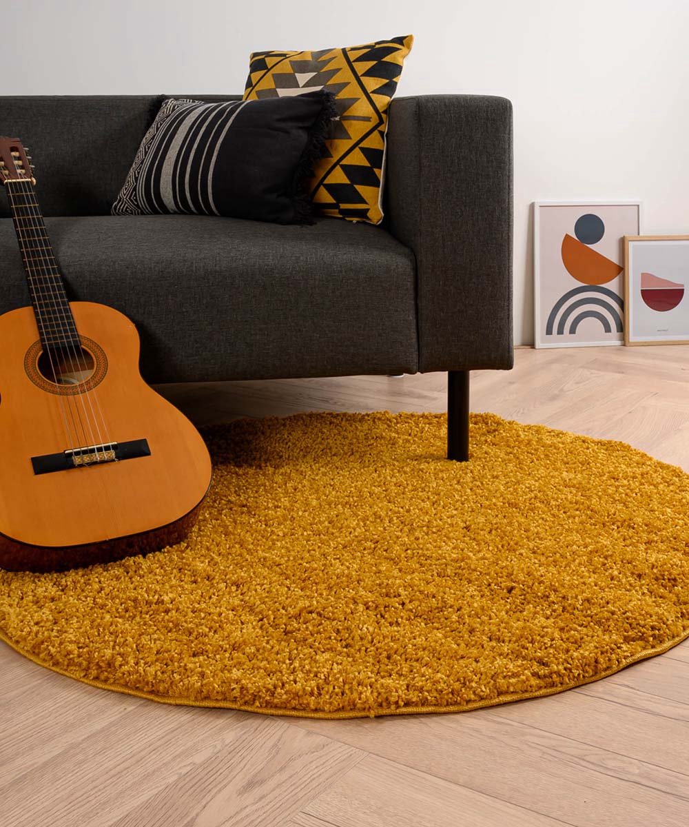 Rond hoogpolig vloerkleed shaggy Trend effen - okergeel 160 cm