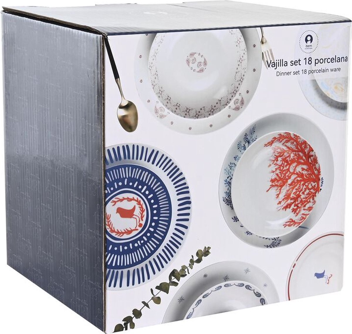 Serviesset DKD Home Decor Blauw Wit Porselein 18 Onderdelen 27 x 27 x 3 cm (2 Stuks)