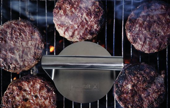 Schutzit - Hamburgerpers RVS - 14 cm - BBQ Accesoires - Hamburgermaker - Grill Hamburger Press - Smash Burger Maker - Rond Metaal - Schutzit