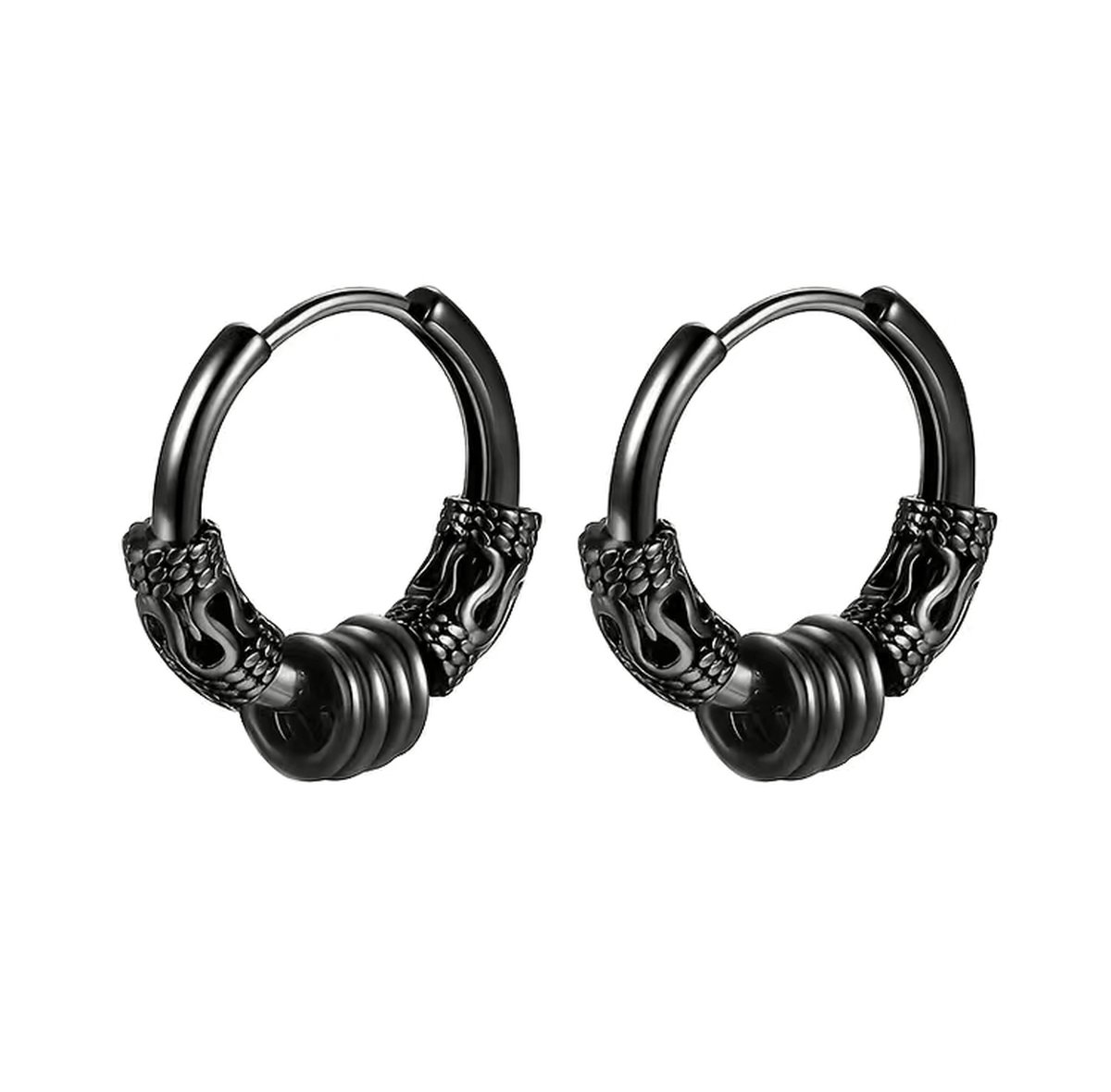 Oorringen - Oorbellen - staal - 15 mm - kleur zwart - met losse elementen -  piercing | bol.com