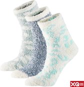 XQ - Bedsokken Dames - Blauw/Grijs - 3-Pak - One Size - Slaapsokken dames