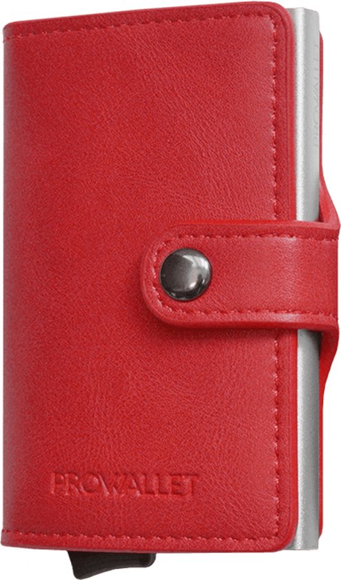 Prowallet Plus Deluxe - Pasjeshouder Rood - 8 Pasjes + Briefgeld - Uitschuifbaar - RFID Creditcardhouder - Kaarthouder Portemonnee, Premium Pashouder voor Mannen & Vrouwen - Aluminium, Kunstleer - Incl. Luxe Cadeaubox