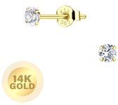 Joy|S - Gouden oorbellen - 3 mm - zirkonia - 14 kt goud - oorknopjes