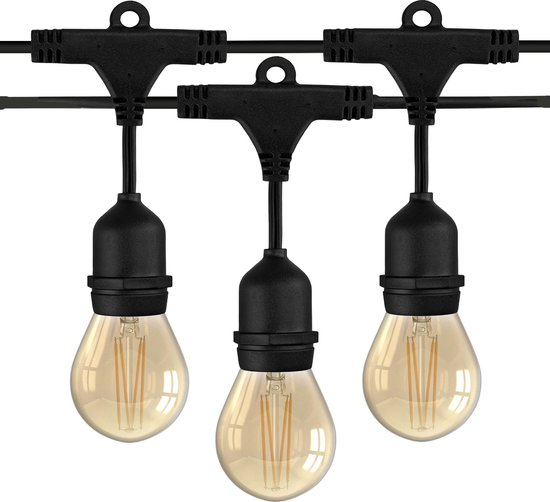 Ledvion Prikkabel, LED Prikkabels Buiten, 40M, 40x E27 LED Lamp Goud, Waterdicht IP65, Prik Kabel Buiten, 40W, 2100K