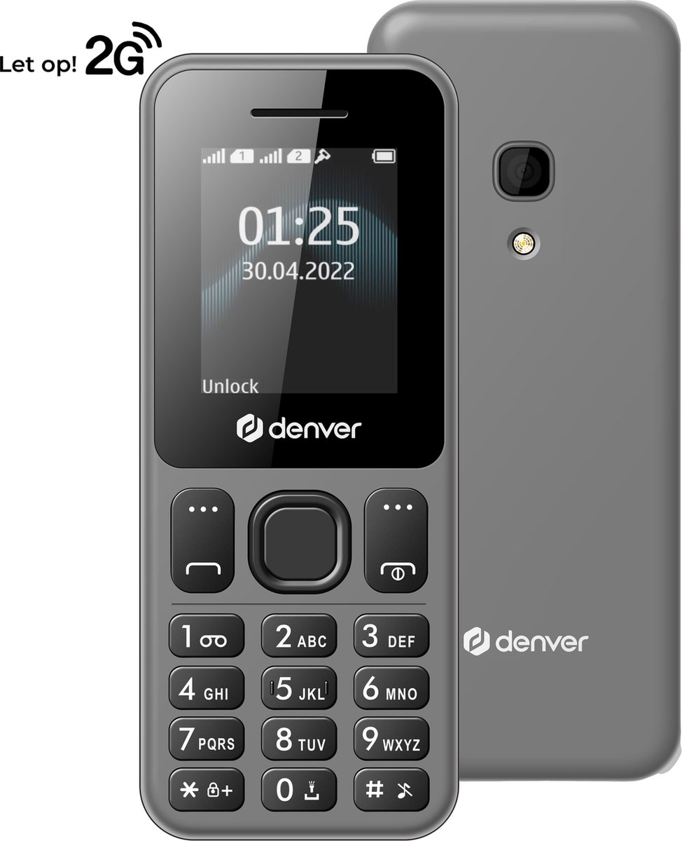Denver Senioren Mobiele Telefoon / GSM - Bluetooth - INCL. PREPAID SIMKAART - 2G - GSM -Dual Sim - Mobiele Telefoon - Simlockvrij - FAS1806 - Zwart