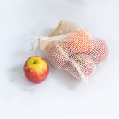 VRY Sac à fruits et légumes réutilisable - Petit - Sac en filet - coton biologique extra épais - Certifié GOTS