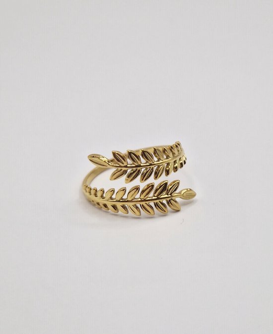Verstelbare ring met Bladeren - Gouden ring - One Size - Statement piece ring -