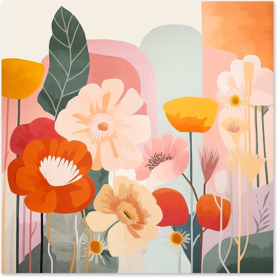 Graphic Message - Schilderij op Canvas - Bloemen - Modern - Roze Pastel