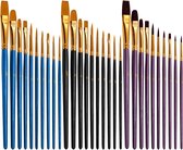Penselen - Set van 30 stuks - Zwart - Paars - Blauw - Kwasten - Verven - Schilderen - Olieverf en Acrylverf