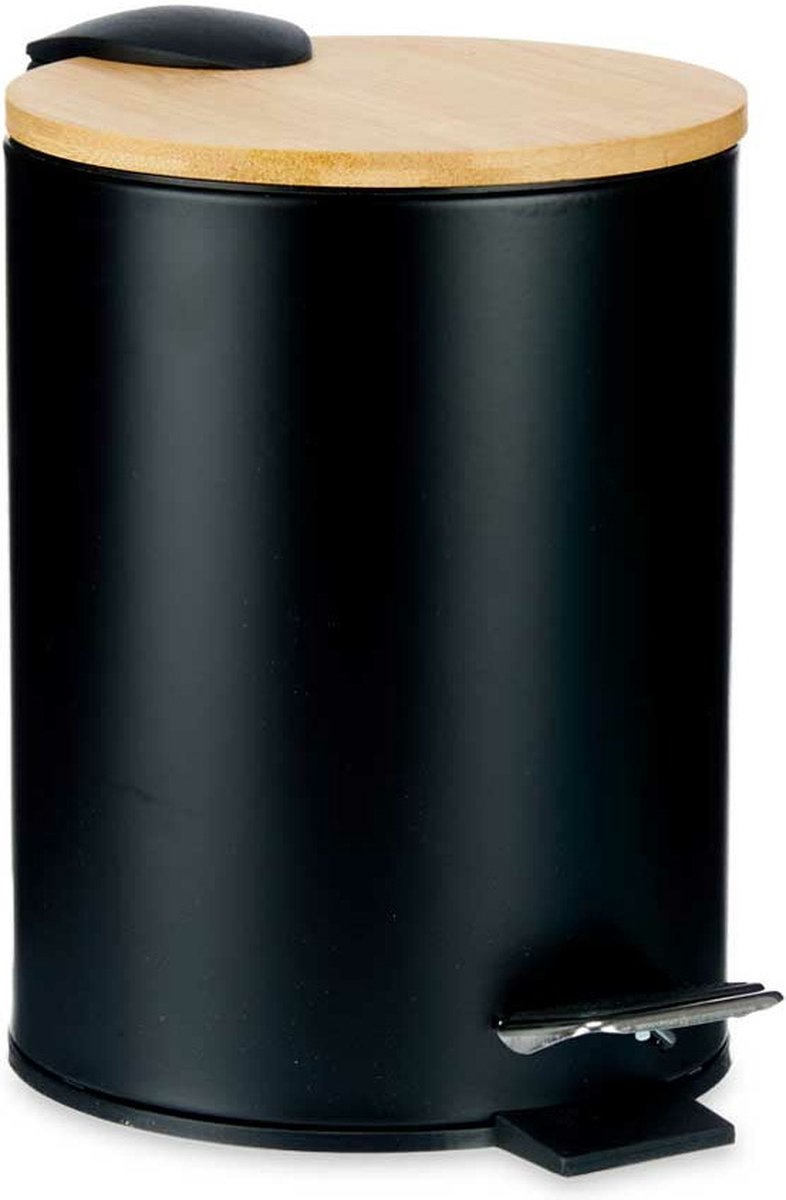 Goedkoopste Berilo Prullenbak/pedaalemmer - zwart - 3 liter - metaal/bamboe - 17 x 23,5 cm