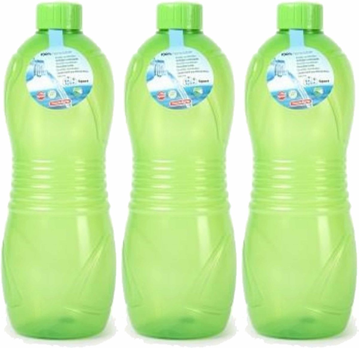 Plasticforte Drinkfles/waterfles/bidon - 3x - 1000 ml - transparant/groen - kunststof