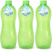 Plasticforte Drinkfles/waterfles/bidon - 3x - 1000 ml - transparant/groen - kunststof