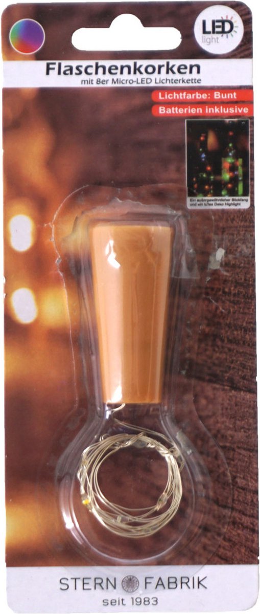Stern Fabrik flesverlichting kurk - lichtsnoer - gekleurd -LED - 80 cm- bottle lights