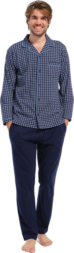 Pastunette Heren pyjama Katoen - Doorknoop - Blauw - XL
