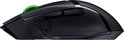Zwarte Razer Basilisk V3 X Hyperspeed muis, zijkant met groen scrollwheel en textuur.