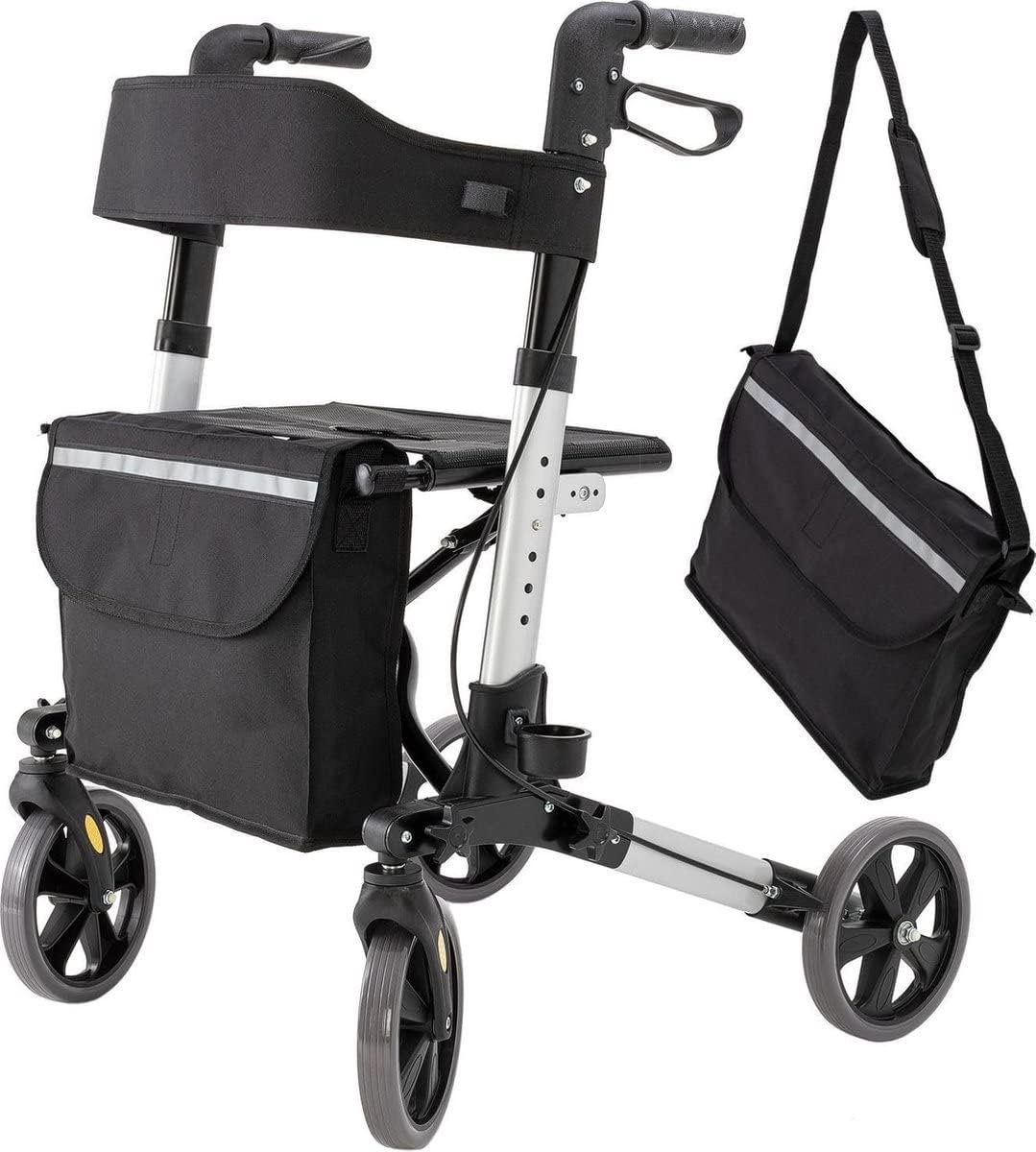 SMH LINE® Lichtgewicht Rollator - Dubbel Opvouwbaar - Incl. Led lamp - Zwart