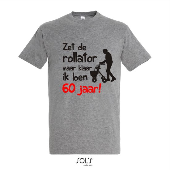 60 jaar verjaardag - T-shirt Zet de rollator maar klaar ik ben 60 jaar! - Maat XXL - Sport Grey Melange - 60 jaar verjaardag - verjaardag shirt