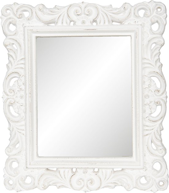 HAES DECO - Rechthoekige Vintage Spiegel - Kleur Wit - Formaat 31x2x36 cm - Materiaal Polyresin / Glas - Wandspiegel, Spiegel Rechthoek