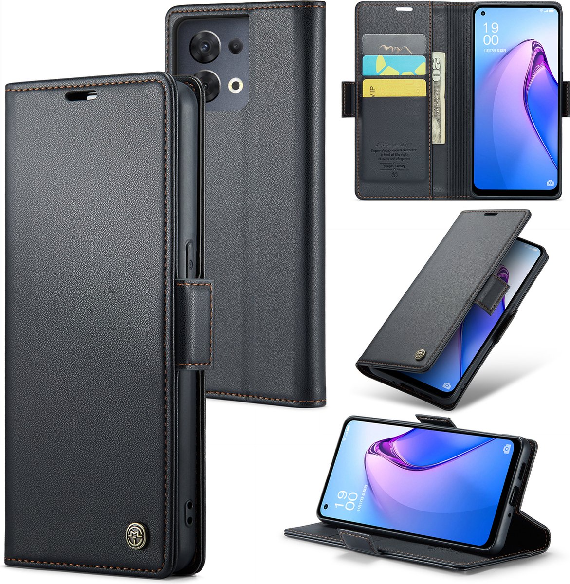 CaseMe Wallet Case met RFID Bescherming en Magneetsluiting voor OPPO Reno8 5G _ Zwart