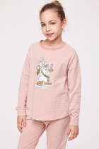 Woody pyjama meisjes/dames - roze-gebroken wit- gestreept - haas - 232-10-PZG-Z/919 - maat 152